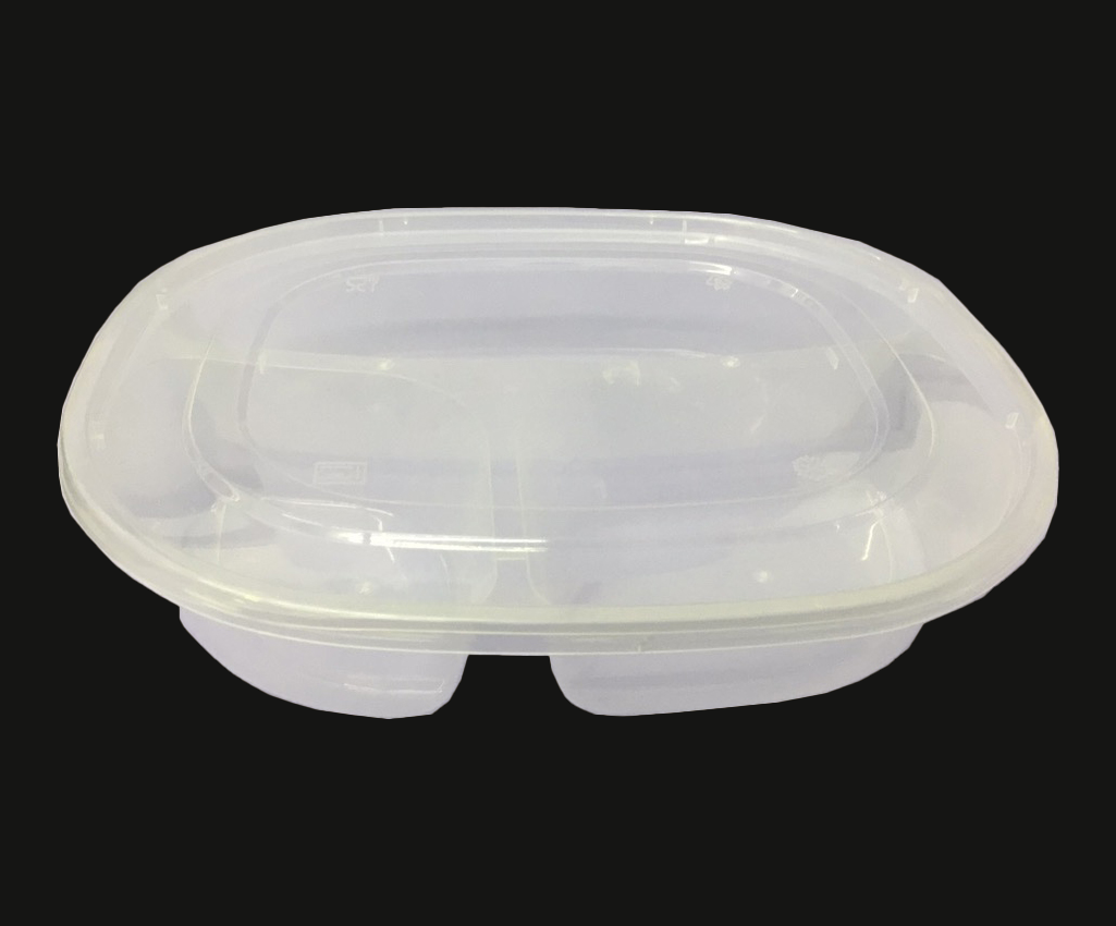 1000ml 美式橢圓三分格微波爐盒連蓋 150套/箱